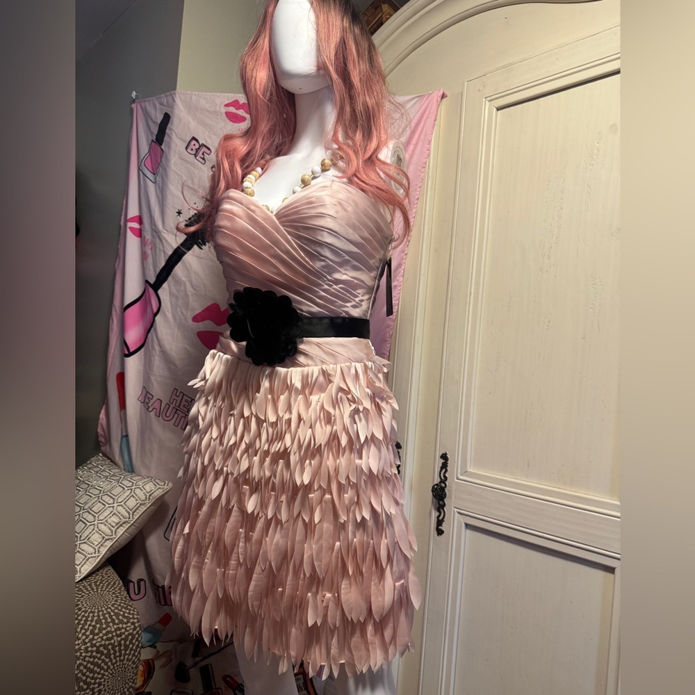 Clarisse pastel pink strapless ‘feathered’ cocktail dress - Picture 2 of 16